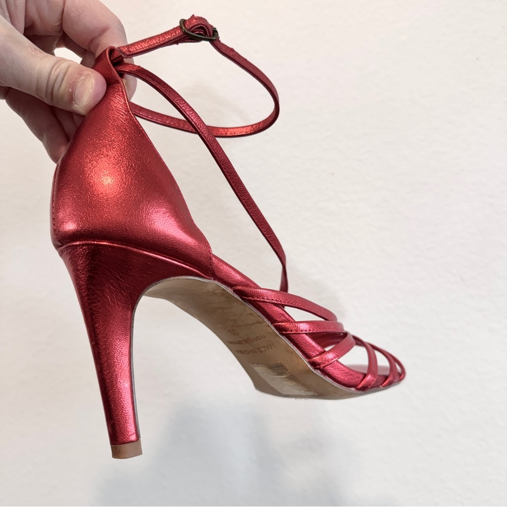 Free People Disco Fever Metallic Red Strappy Stiletto Heels Size 38 US 7.5 Party - Picture 4 of 12